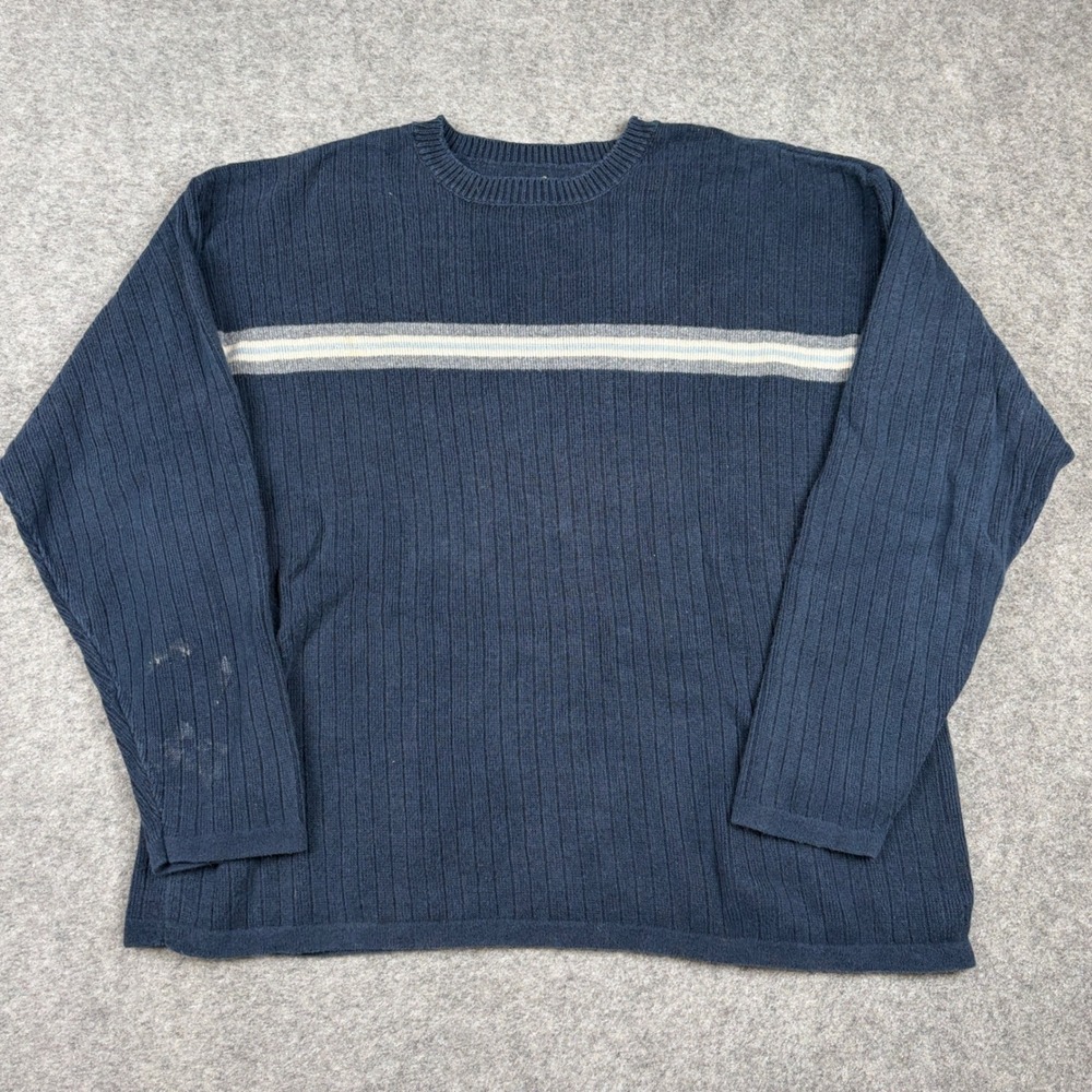 Vintage 90s Aeropostale Sweater Mens XL Blue Striped Ribbed Knit Ramie Cotton